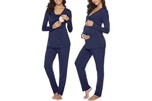 Irdcomps Pigiama Donna Premaman Cotone Pigiama Due Pezzi Premaman Lunga Set Pigiama da Allattamento Abbigliamento Premaman per Allattamento Casa Incinte Parto Ospedale