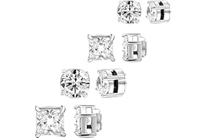 CJQRL 4 Paires Boucles d’Oreilles Non Percées Boucles d'Oreilles Magnétique Homme Inoxydable Pour Rondes/Carrées Boucle d'Oreilles Aimant Sans Trou Boucle d'Oreilles à Clipser Oxyde de Zirconium 6/7MM