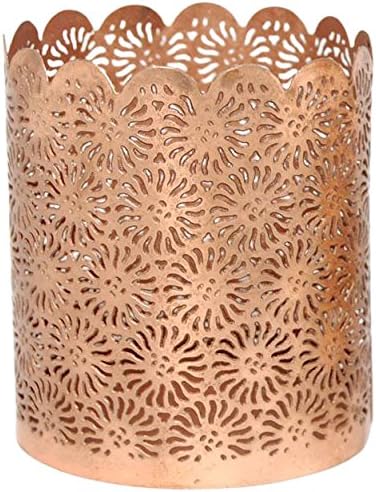 Insideretail 8 x 8 x 9 cm Copper Plated Scalloped Cut Out Tea Light Holder, Set of 3