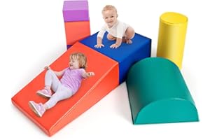 LIFEZEAL Juego de 6 Bloques de Construcción de Espuma para Niños, Módulos de Motricidad Módulos de Espuma con Tobogán, Juguetes Educativos, Hechos de PU y EPE, para el Hogar, Guardería (Estilo 1)