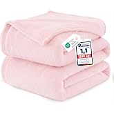 WAVVE Flannel Reversible Blanket for 135/150 cm Bed, Large Pink Blanket for Sofa, Soft, Warm, Breathable 220 x 240 cm