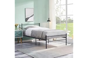 FetiNes Struttura Letto Singolo in Metallo, Letto a Doghe per Adulti e Teenager, Facile da Montare, 90 X 190 cm Nero