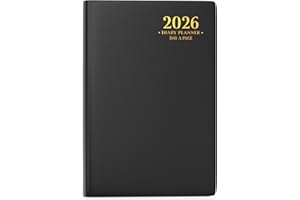 Smarpau 2026 Diary A5 Page A Day, Full Year Classic Diary Daily Planner Organiser, Hardback Journal with Month Tabs for Student, Office and Personal Use - Black