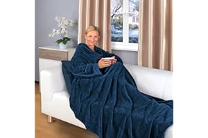 Gräfenstayn® Kuscheldecke mit Ärmel – Flauschige Decke zum Anziehen – Öko-Tex Standard 100 – Ärmeldecke für Damen & Herren – TV-Decke (Blau, 200x150cm)