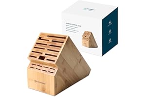 KITCHENDAO 20 Blocco coltelli a Slitta, Porta coltelli in bambù Ecologico Senza coltelli - Coltello da banco Deluxe Stand-Hold Coltelli Multipli a Lama Larga, scanalature più Larghe per facilitare