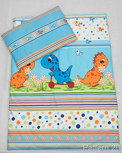2 Piece Duvet Pillow Set For Crib, Cradle, Pram, Filling Baby Bedding Set - DINO BLUE