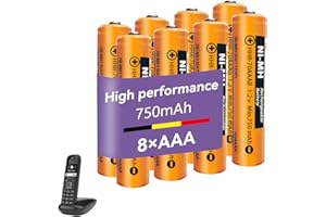 ZZWJBCYLE 8 Pack 1.2V 750mAh NI-MH AAA Rechargeable Battery for Gigaset BT Cordless Phones, Rechargeable AAA Batteries for Panasonic