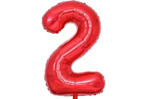 Vthoviwa 40 Zoll/18 Farbens Luftballon Zahlen 2 Rot, Luftballon 2. Geburtstag Foil Ballon, 0123456789,10-19,20-25,30,40,50,60,70,80,90, Folienballon 2 Party Dekoration Helium Unterstützen