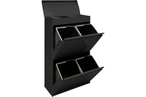 ARREGUI Top CR626-B Poubelle de recyclage en acier, poubelle de tri sélectif, 4 seaux, avec plateau supérieur multifonction, 4 x 17 L (68 L), noir