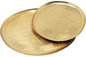 ‎LALE LIVING LaLe Living Dekotablett-Set Iki oval in Gold 2-teilig orientalischer Stil aus Eisen gehämmert zur Verwendung als Serviertablett oder Dekotablett für Kerzen oder Vasen