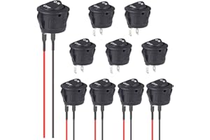 VEXUNGA 5Pezzi Interruttore a Bilanciere Rotondo ON OFF con Linea e 5Pezzi Interruttori a Pulsante 12V 2Posizioni SPST 2Pin 6A 250V 10A 125V 12 Volt Nero per Auto Pannello Barca Moto (10Pezzi)