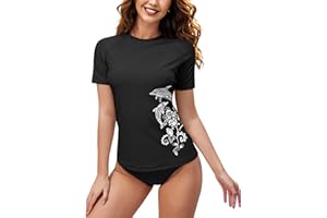 BesserBay Damen Rash Guard Shirt UPF 50+ Rundhals Kurzarm Schnelltrocknend Badeshirt S-XXL