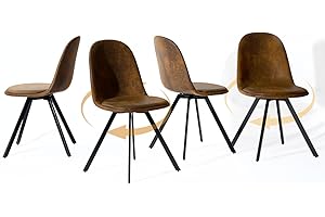 Homy Casa Zestaw 4 zamszowych krzeseł obrotowych do jadalni z wyściełanym siedzeniem, krzesła do salonu, krzesła kuchenne z czarnymi metalowymi nogami, brązowe