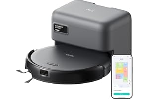 ‎EUFY Odkurzacz automatyczny eufy C10 ze stacją ssącą, moc ssania 4000 Pa, zapobieganie wplątywaniu się włosów, 60 dni bez opróżniania, nawigacja laserowa iPath, do twardych podłóg i włosów, wysuwana prawa