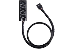 ZLKSKER 4 Pin PWM Fan Hub, PC Internal Fan Power Supply Extension Cable (13-Inch, 24AWG), 4 Pin & 3 Pin CPU Cooler Cooling Fan 1 to 5 Splitter 5 Way Adapter