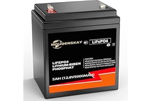 MOUDENSKAY 12V 5Ah LiFePO4 batería de litio recargable Batería de litio de 12V, batería de fosfato de hierro de litio, con más de 2500 veces de ciclo profundo y protección BMS para RV,marina,etc.