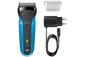 Braun Series 3 golarka męska, golarka elektryczna z 3 elastycznymi ostrzami, ładowalna i bezprzewodowa golarka elektryczna, czas pracy 30 min, na mokro i sucho, prezent dla mężczyzny, 310s, niebieska