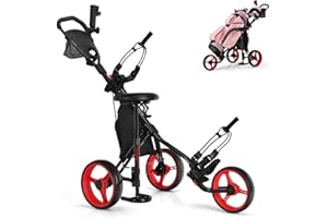 SPOTRAVEL 3 Wheel Golf Trolley, Folding Golf Cart with Storage Bag, Umbrella Holder, Foot Brake & Built-in Cooler, Portable Golf Push Trolley