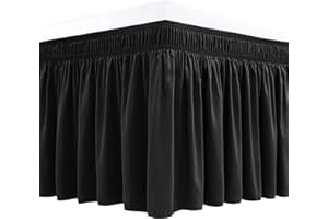 Biscaynebay Wickelbare Bettröcke für Queen-Betten, 35.6 cm Länge, schwarz, verstellbar, elastische Staub-Rüschen, einfache Passform, knitter- und lichtbeständig, seidiger, solide, maschinenwaschbar