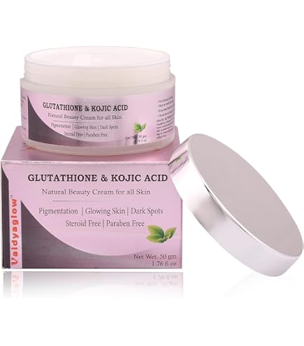 vaidyaglow glutathione skin whitening Vaidyaglow Glutathione, kojicacid, विटामिन C नेचुरल ब्यूटी क्रीम क्रीम (2  का पैक) चमकती और साफ़ त्वचा के लिए | पैराबेन फ्री, स्टेरॉयड फ़्री