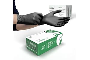 VENSALUD | Gants NITRILE jetables | Sans poussière | Résistant | Pour laboratoires, sanitaires, cuisine, studios de tatouage, vétérinaire, nettoyage, examen | Sans latex | 100 pcs. | Noir | Taille M
