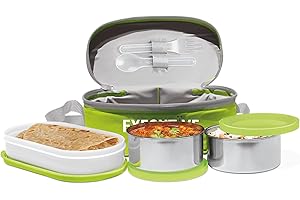 MILTON Executive Insulated Lunch Box (2 Stainless Steel Container, 280 ml Each; 1 Microwave Safe Container, 450 ml), Green