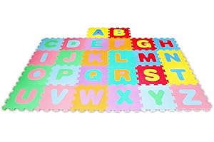 Beeloom - Alfombra infantil para niños,LEARNMAT, 90x90cm cuadrada, juego de letras aprendizaje de espuma eva, diseño moderno multicolor, a partir de 18 meses