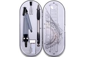 Xinlie Math Géométrie Kit de Math Géométrie Kit 8pcs Outils de Géométrie Compas Règle Equerre Rapporteurs Géométriques Porte-mines Gomme à Effacer dans une Boîte de Rangement Style(8PCS)