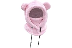 crazy bean Cagoule Enfant Hiver Bonnet Bebe Fille Chapeau en Peluche Doux et Chaud pour Enfants 3-8 Ans Garçon Bonnet Echarpe 3 in 1 Thermique