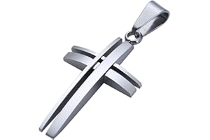 DonDon Collier Homme avec Pendentif en Forme de Croix Moderne argenté en Acier Inoxydable et Pochette en Velours Noir