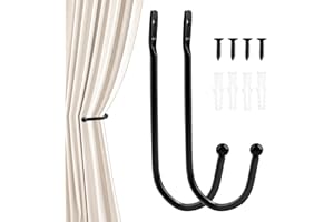 ALLisWE 2PCS Curtain Tie Backs Hooks Black U-Shaped Metal Drapery Curtain Holdbacks Curtain Holdback Decorative Curtain Holdback Curtain Holder With Screws for Curtains and Hanging Bags