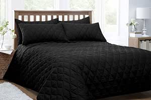 SINGLE SIZE BLACK QUILTED BED THROW SET: Amazon.co.uk: Kitchen & Home