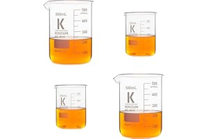 LABBOX KENZIUM - Pack 4 x Becher | 250 e 500 ml | Vetro Borosilicato 3.3 | Forma Bassa | Graduato, con Beccuccio | per Liquidi, Alta Resistenza, Autoclavabile