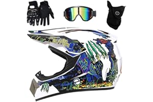 HNGKGJBL 9-14 Ans Unisexe Visage Intégral Casque Motocross, Approuvé par Le Dot, avec Lunettes Gants Masque, Jeunesse Enfants Hors Route Moto Karting Accident Casque