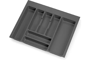 Emuca - Organizzatore di posate, organizzatore cassetto cucina, vaschetta portaposate, 7 scomparti, modulo 60 cm, plastica, Grigio Antracite