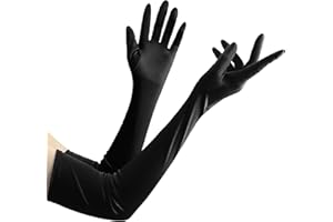 SYCLOPAK Guanti Lunghi,Guanti Lunghi Donna,Guanti Neri Lunghi Donna Eleganti,Satin Gloves,Long Gloves,Long Black Gloves,Guanti Cerimonia Sposa Di Raso Fino A Gomito,Ballo Accessori Donna Anni '20 Halloween