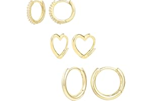 ALEXCRAFT 3Paar Creolen Gold Ohrringe Set, Damen 14 Karat vergoldet Schmuck Ohrringe Huggies Creolen Kleine Hypoallergen Ohrringe Silber 925 Schlafen Knorpel Kreolen Creolen Gold Kleine Damen Herren