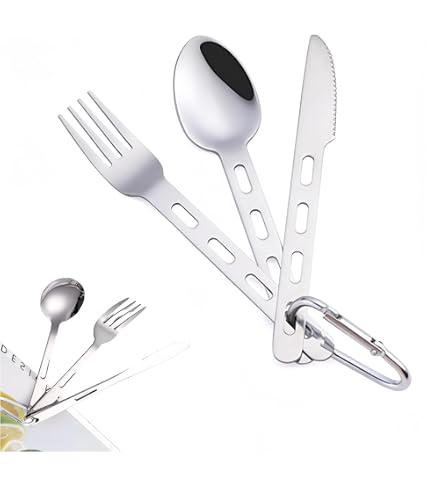 Set Posate Campeggio TMZELOA - 4 Pezzi Acciaio Inox, Con Strofinaccio - Stile Esercito Tedesco, Collegabili