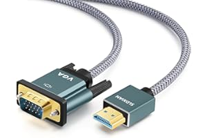 SLDXIAN Câble HDMI vers VGA, Câble adaptateur HDMI vers VGA 1080p (mâle vers mâle), Coque en alliage d'aluminium, Plaqué Or, Tressé Nylon pour PC, Moniteur, Projecteur, HDTV (1M)