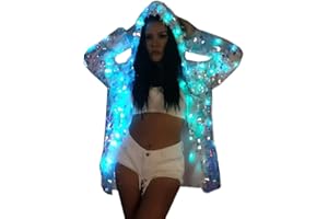 aifuu Novelty Women's LED Light Up Jacket Rave Stage Xmas Birthday Party Sequin Costume Halloween Fancy Dress Camp luminous clothing