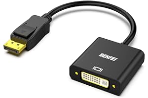 BENFEI Adaptateur DisplayPort vers DVI, convertisseur DisplayPort vers DVI-D mâle vers Femelle Noir Compatible pour Lenovo, Dell, HP et Autres Marques