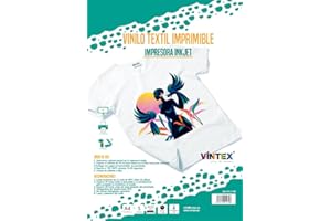 VINTEX CREA SIN LÍMITES VINTEX - Vinilo Textil Imprimible 5 Láminas Tamaño A4, para Impresora Injket, de 100% Poliuterano, Compatible con Print&cut y Tijeras, para Prendas y Tejidos Oscuros y Claros, Grosor 120 Micras