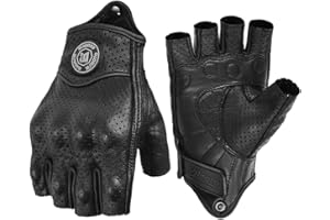 mjmoto Guanti da moto in pelle di capra senza dita vintage traforati nero