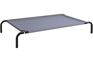 lionto Podwyższone legowisko ogrodowe dla psa 106x62 cm, przewiewna mata z siatki, zdejmowany pokrowiec, dobra cyrkulacja powietrza, chroni przed zimnem podłoża, mocna stalowa rama, kolor szary