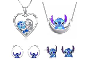 TOEECY 3PCS Schmuck Damen Cartoon Anhänger Kette Ohrringe Set Niedlich Silber Cute Earrings Halbmond Anime Halskette Schmuck für Tochter Nichte Enkelin