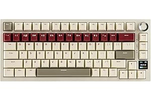 ‎EPOMAKER EPOMAKER Ajazz AK820 PRO Bezprzewodowa klawiatura do gier z ekranem TFT i pokrętłem, Hot Swap, 2,4 GHz/USB/BT5.0, uszczelka kremowa, 75% klawiatura mechaniczna do PC/Mac/Office (beżowa, przełącznik