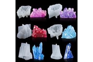 Zayookey 6 Pcs Resin Crystal Molds Set Quartz Rock Mould Epoxy Crystal Cluster Mold Gem Silicone Mold for Druzy, Polymer Clay, Soap Candle DIY, Cake Decoration (Crystal Mould C)