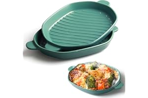 YFWOOD Set of 2 Oval Ceramic Oven Baking Dishes, 10.5x7 inch Coloured Lasagne Dish, Table Baking Dish Ideal for Baking Lasagnes, Pies, Casseroles, Tapas, Pasta and More - Green