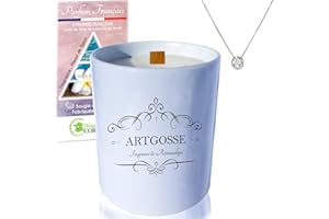AG ARTGOSSE Grande Bougie Bijoux 600g • Parfumée Monoï de Tahiti avec mèche en Bois • Coffret Cadeau Artisanal • Bijou Orné de Cristaux Swarovski® (Ras de cou)