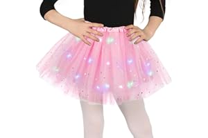 WISHSTAR Tüllrock Mädchen LED, Sterne Pailletten Tanzkleid, 30cm Dehnbaren Minirock Mit LED Lichter, kleine Mädchen Tütü Rock Ballettrock für Fasching Halloween Karneval, 3-8 Jahre Kinder Ballett Dress